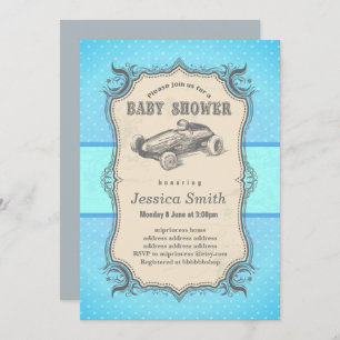 Vintage BABY SHOWER invitation - racing car