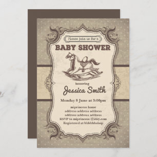 Vintage BABY SHOWER invitation - rocking horse