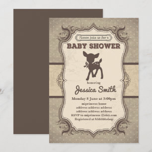 Vintage BABY SHOWER invitation - toy deer fawn