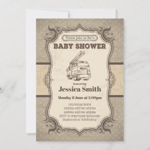 Vintage BABY SHOWER invitation - toy fire truck