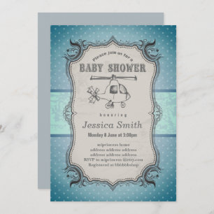Vintage BABY SHOWER invitation - toy Helicopter