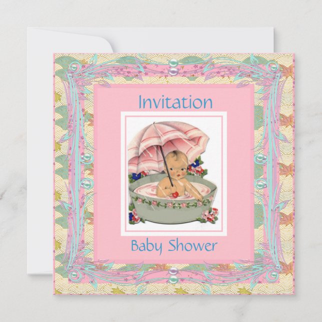 Vintage Baby Shower Pink Blue Invitation (Front)