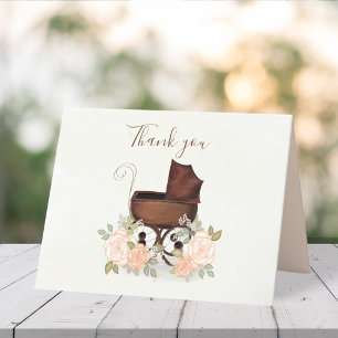 Vintage Baby Shower Watercolor Carriage Thank You Card