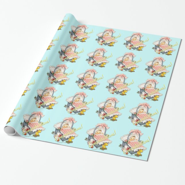 Vintage Baby Shower Wrapping Paper (Unrolled)