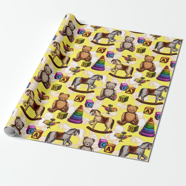 Vintage Baby Toys Wrapping Paper (Unrolled)