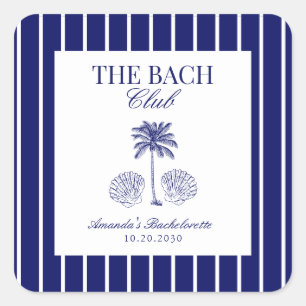 Vintage Bach Club Navy Beach Bachelorette Favour Square Sticker