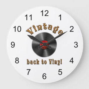 Vintage - Back to Vinyl, the record is back Large Clock