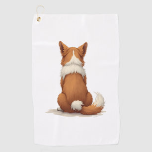 Vintage Back View Dog Illustration on White Backgr Golf Towel