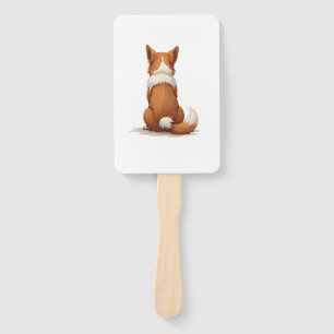Vintage Back View Dog Illustration on White Backgr Hand Fan
