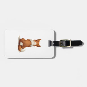 Vintage Back View Dog Illustration on White Backgr Luggage Tag