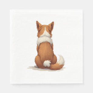 Vintage Back View Dog Illustration on White Backgr Napkin