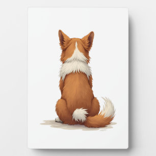 Vintage Back View Dog Illustration on White Backgr Plaque