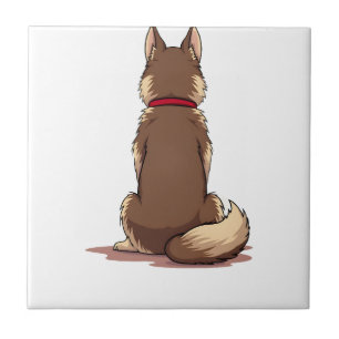 Vintage Back View Husky Dog Illustration Brown Whi Ceramic Tile