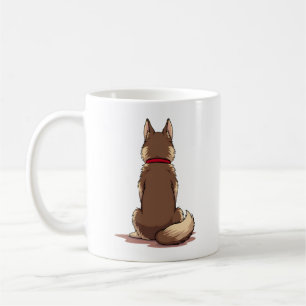 Vintage Back View Husky Dog Illustration Brown Whi Coffee Mug