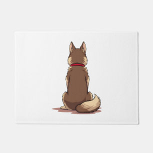 Vintage Back View Husky Dog Illustration Brown Whi Doormat