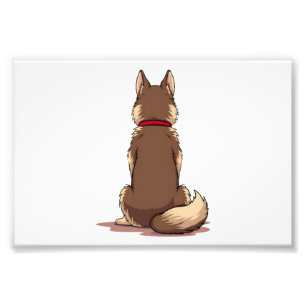 Vintage Back View Husky Dog Illustration Brown Whi Photo Print