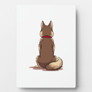 Vintage Back View Husky Dog Illustration Brown Whi Plaque