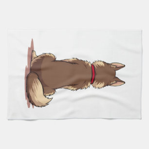 Vintage Back View Husky Dog Illustration Brown Whi Tea Towel
