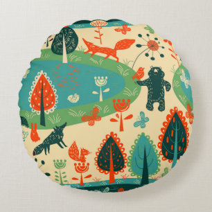 Vintage background and beasts round cushion