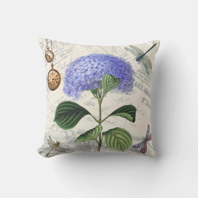 Vintage Background Blue Hydrangea Flower Cushion (Front)
