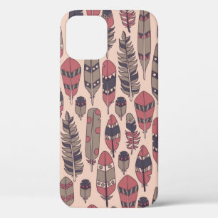 vintage background with coloured abstract feathers iPhone 12 case