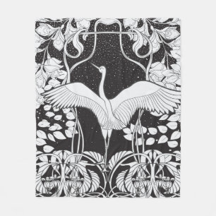 Vintage background with decorative flowers and bir fleece blanket