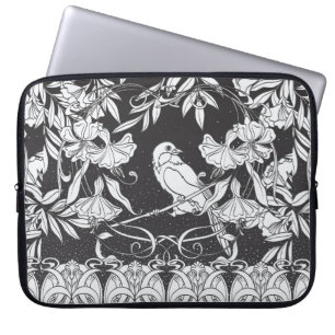 Vintage background with decorative flowers and bir laptop sleeve