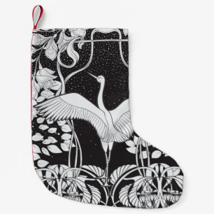 Vintage background with decorative flowers and bir small christmas stocking