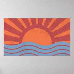 Vintage background with sea and sun. Summer retro  Poster