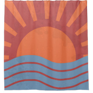Vintage background with sea and sun. Summer retro  Shower Curtain