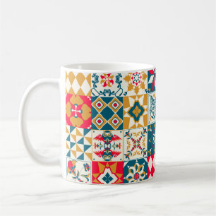Vintage background with traditional blue tile deco coffee mug