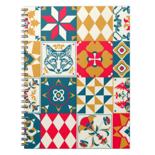 Vintage background with traditional blue tile deco notebook