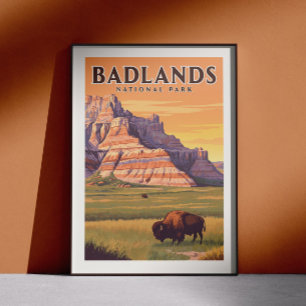 Vintage Badlands National Park Poster