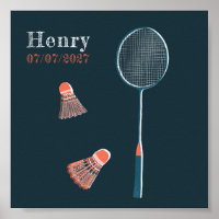 Vintage Badminton CUSTOM BABY NAME BIRTHDATE Art