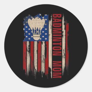 Vintage Badminton Mum American Usa Flag Funny Spor Classic Round Sticker