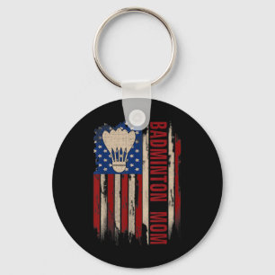 Vintage Badminton Mum American Usa Flag Funny Spor Key Ring