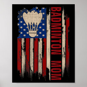 Vintage Badminton Mum American Usa Flag Funny Spor Poster