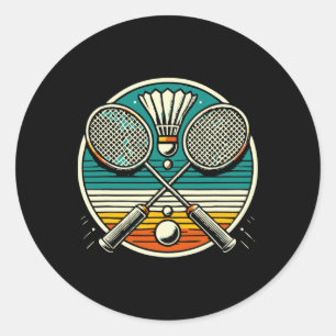 Vintage Badminton Rackets Shuttle Crossed Rackets Classic Round Sticker