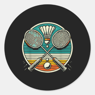Vintage Badminton Rackets Shuttle Crossed Rackets Classic Round Sticker