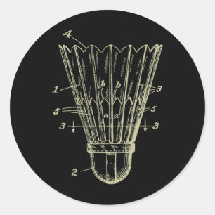 Vintage Badminton Shuttle Blueprint Patent  Classic Round Sticker