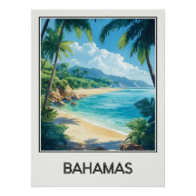 Vintage Bahamas poster, heavenly beach and water