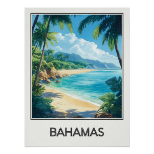 Vintage Bahamas poster, heavenly beach and water Poster
