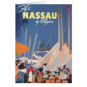 Vintage Bahamas Travel Art, Fly Nassau by Clipper 