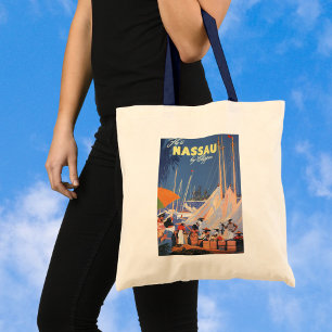 Vintage Bahamas Travel Art, Fly Nassau by Clipper  Tote Bag