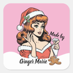 Vintage Baker Christmas Gingerbread Man Cookie Square Sticker
