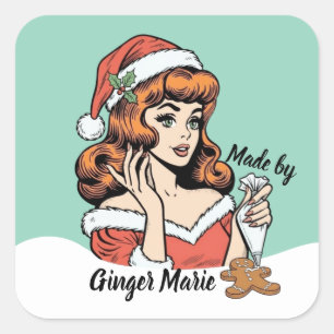 Vintage Baker Christmas Gingerbread Man Cookie  Square Sticker