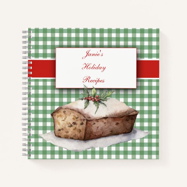 Vintage Bakery and Green Gingham Check Christmas Notebook (Front)