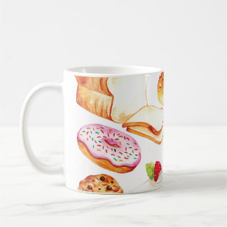 Vintage bakery and pastry water color style doodle coffee mug