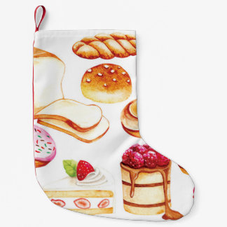Vintage bakery and pastry water colour style doodl small christmas stocking