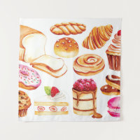 Vintage bakery and pastry water colour style doodl